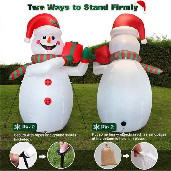 8FT Inflatables Snowman with Built-in Bright LED Lights, with Hat & Gift Box - Picture 6 of 6